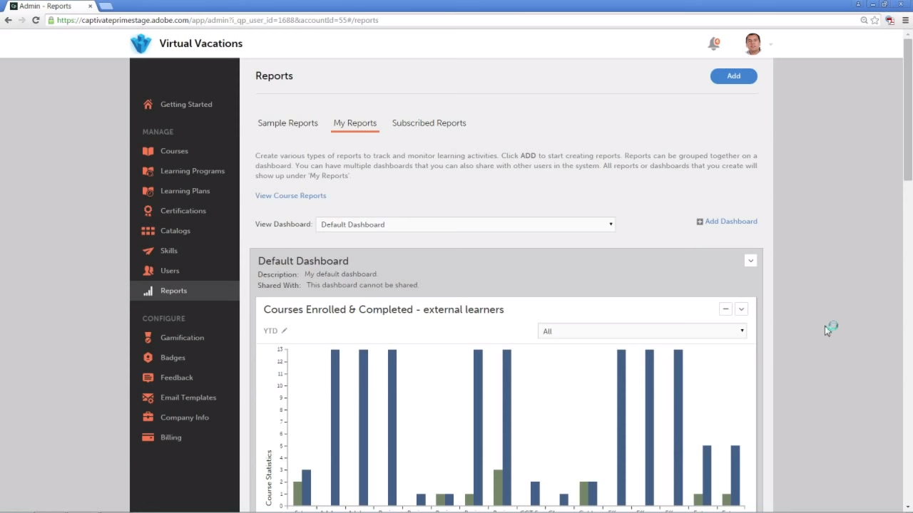 Отчёты о результатах порхождения учебных курсов в СУО Адоуби Лёрнинг Менеджер