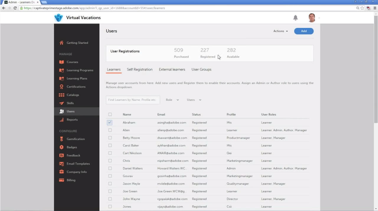 Управление пользователями и правами доступа корпоративной системе управления обучением Adobe Learning Manager