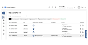 Просмотр списка заявлений на ЭП с фильтрацией по статусу в Астрал.Подпись
