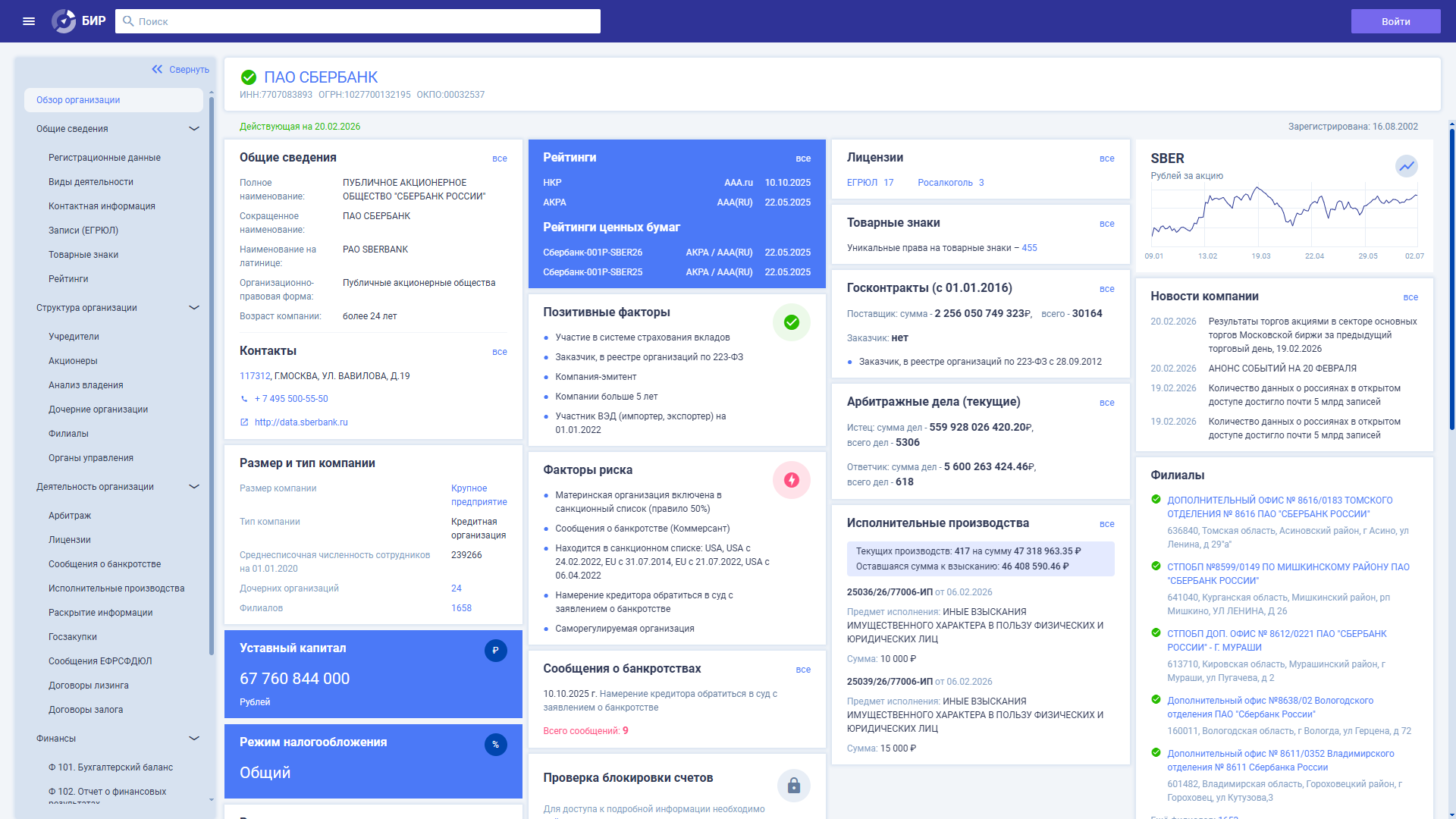 Анализ благонадёжности контрагента по 29 критериям в информационно-аналитической системе БИР-Аналитик