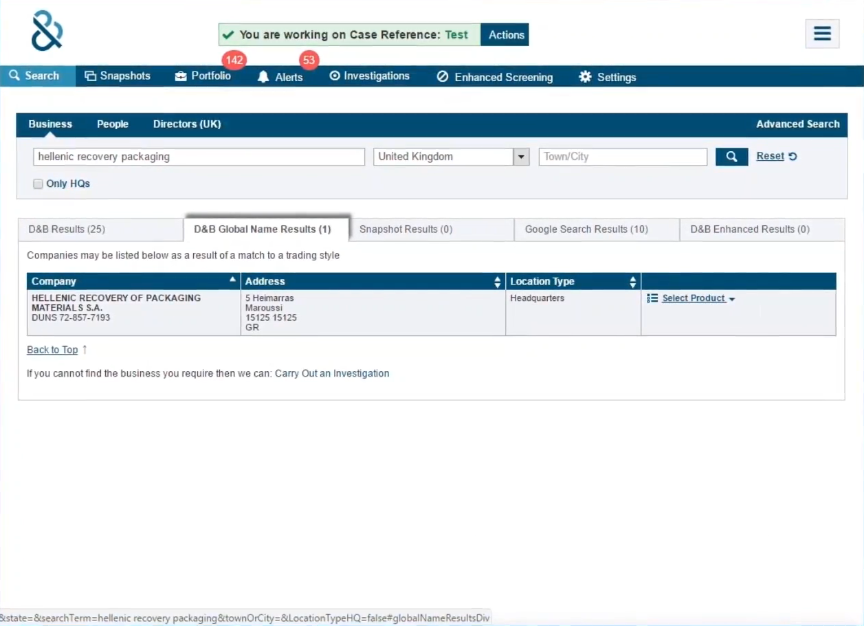 Поиск данных о поставщике по названию в системе экспресс-проверки контрагентов D&B OnBoard
