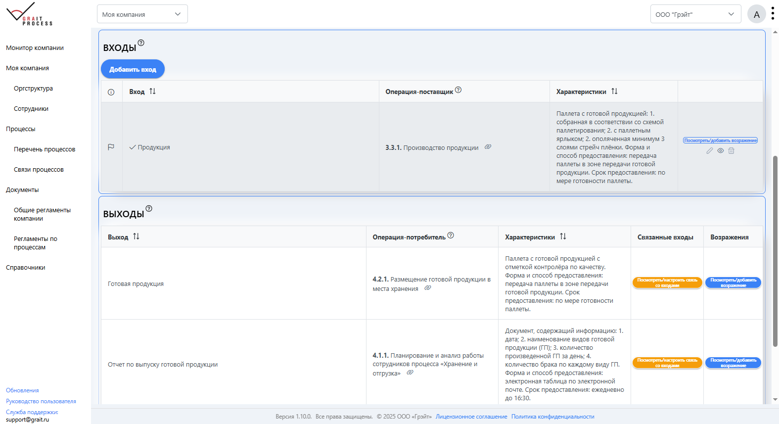Настройка входов/выходов бизнес-процесса и связей между операциями в системе GRAIT Process