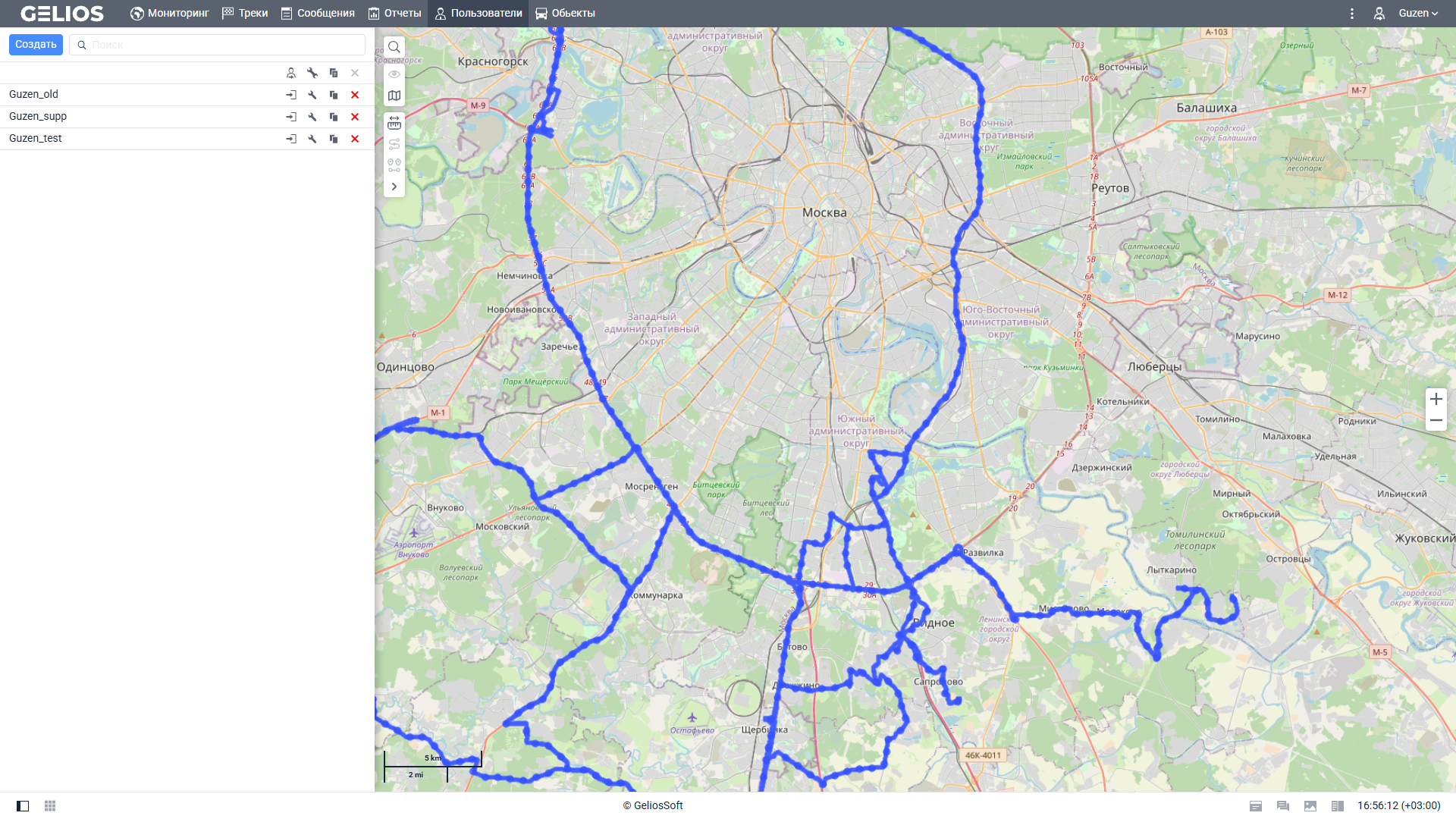 Мониторинг пути следования транспорта с отображением на карте в Gelios