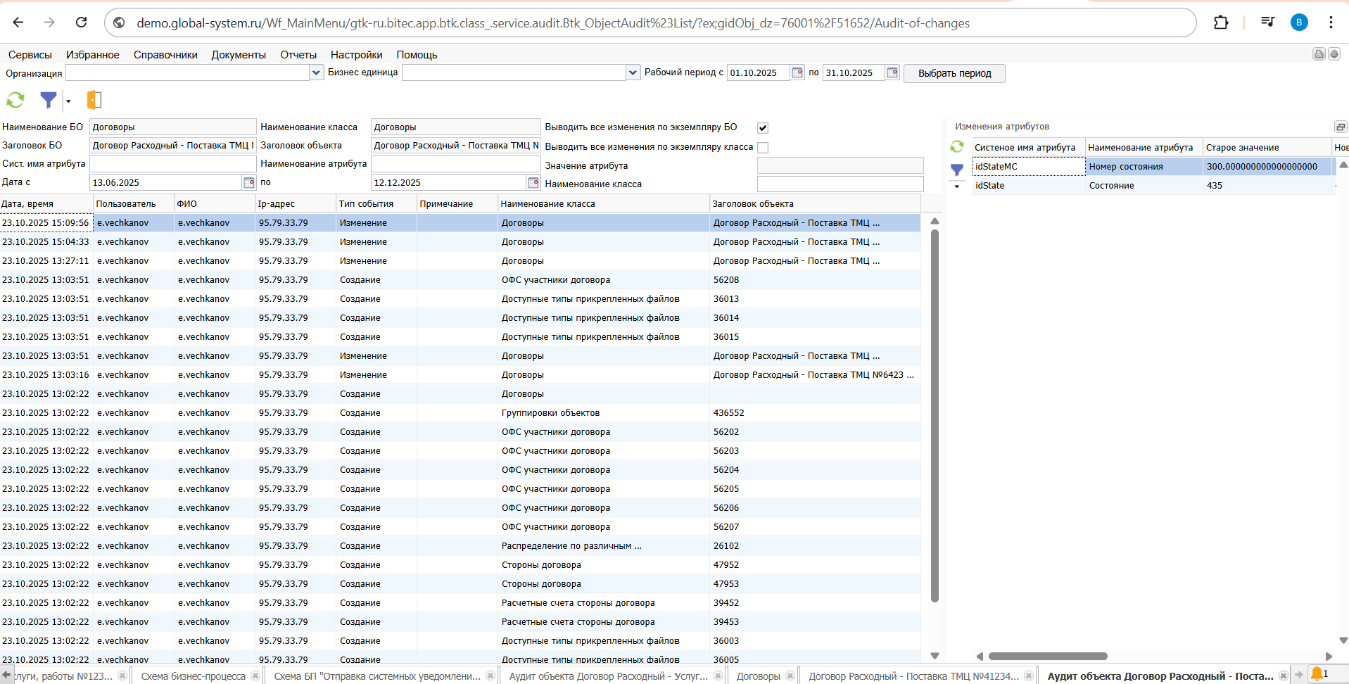 Аудит изменений договоров в комплексной системе управления предприятием Global ERP