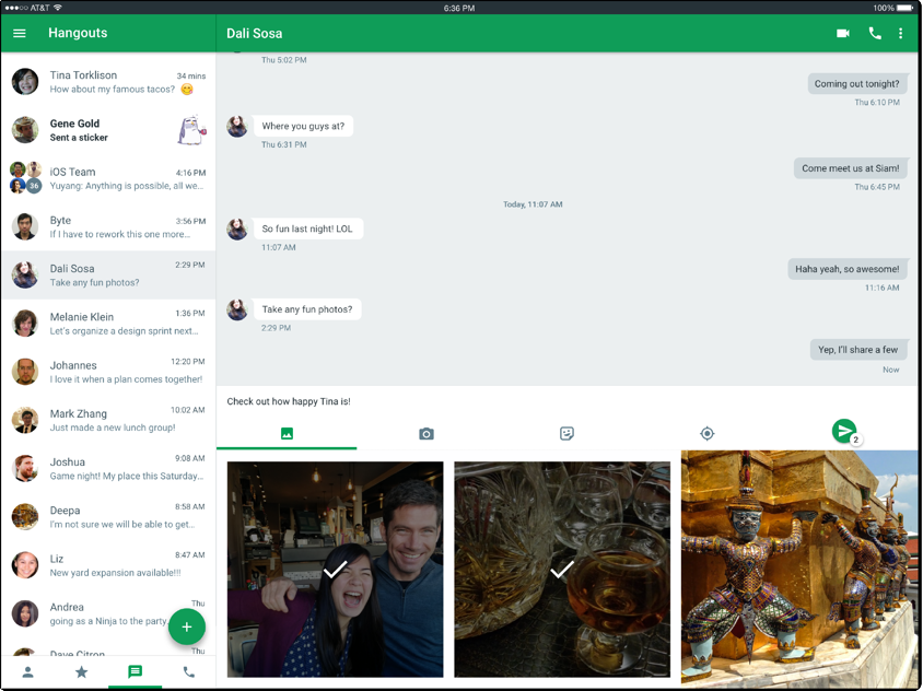 Общение в ранее существовавшем мессенджере Google Hangouts