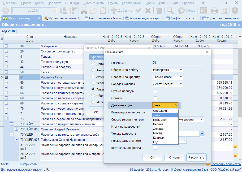 Оборотная ведомость в бухгалтерской системе Инфо-Предприятие Бухгалтерия