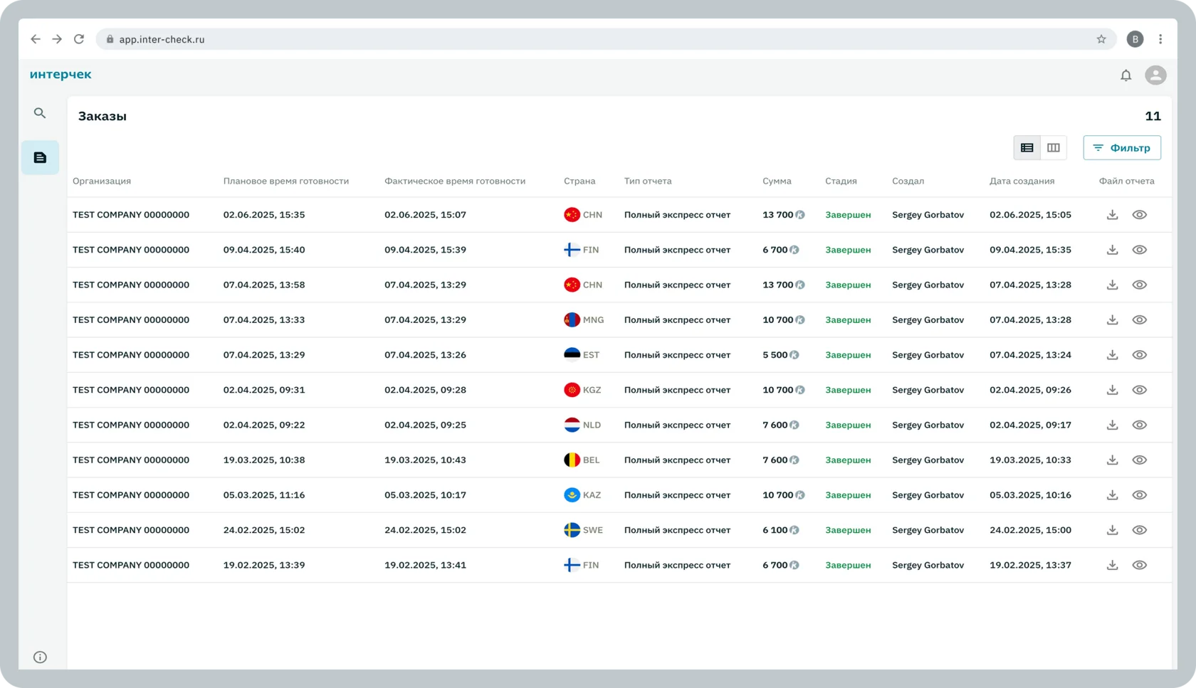 Мониторинг завершённых отчётов по иностранным юрлицам в информационном сервисе для проверки контрагентов Интерчек