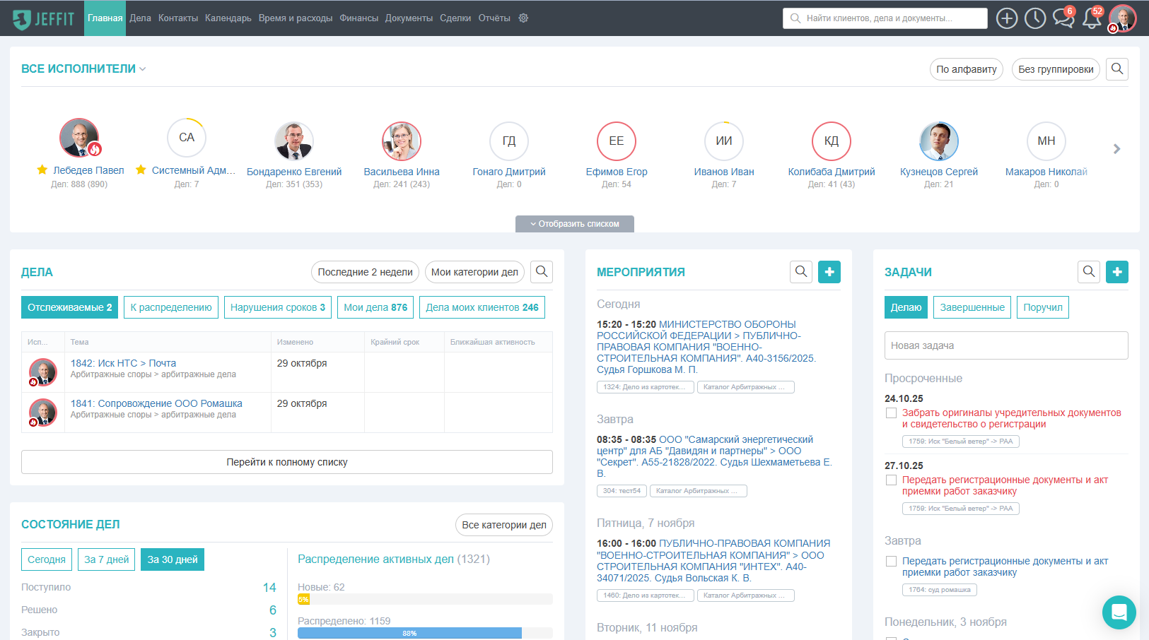 Управление делами в системе для юрфирм, адвокатов и юридических департаментов Jeffit от Брума Сервис