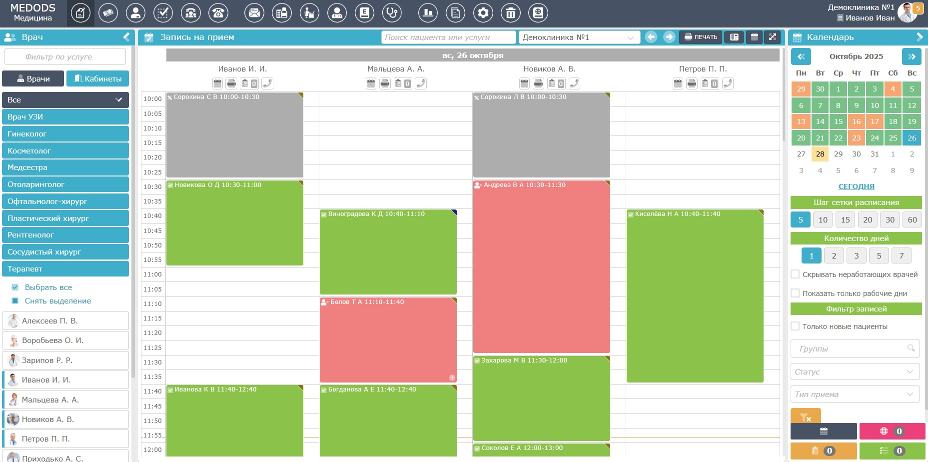 Планирование графика работы и приёмов медицинского персонала в медицинской административной системе MEDODS