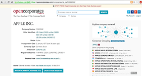 Анализ структуры холдинга Apple с отображением дочерних компаний и связей в британской системе OpenCorporates