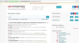 Поиск компаний по ключевым словам в реестре Великобритании в системе анализа корпоративных данных OpenCorporates