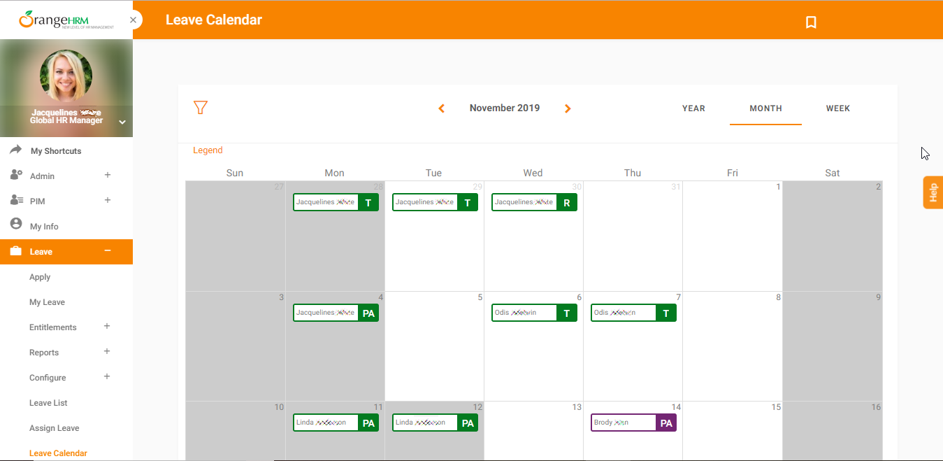 Календарь отпусков в HRM-системе с открытым исходным кодом OrangeHRM