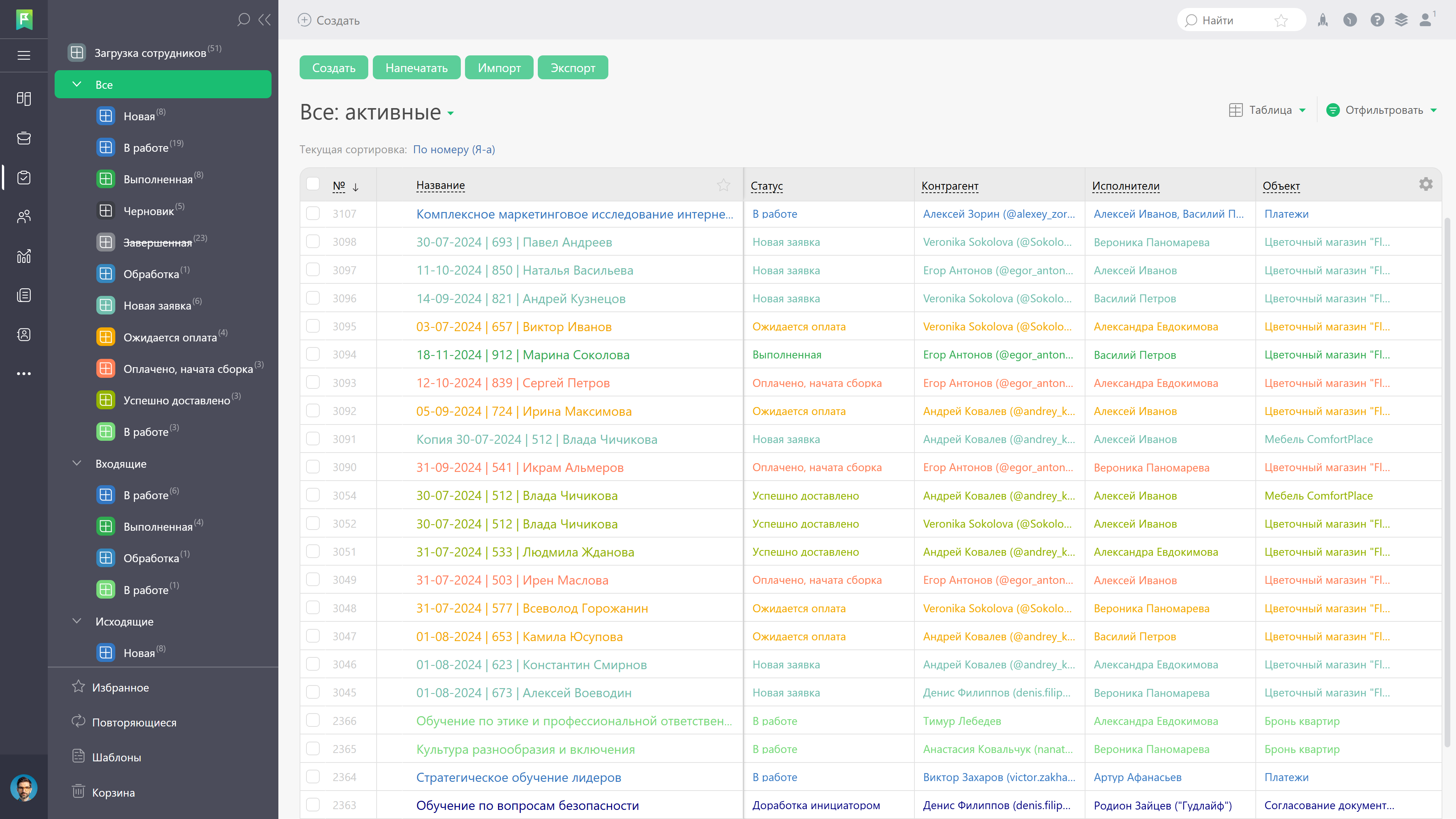 Хранение и управление информацией о сотрудниках в системе операционного управления компанией PlanFix