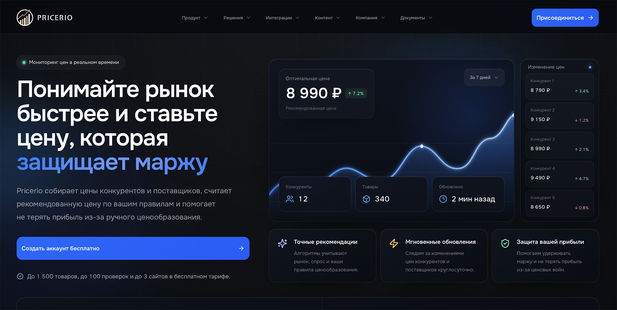 Расчёт оптимальной цены с учётом динамики конкурентов и заданных правил в модуле автоматизированного ценообразования Pricerio
