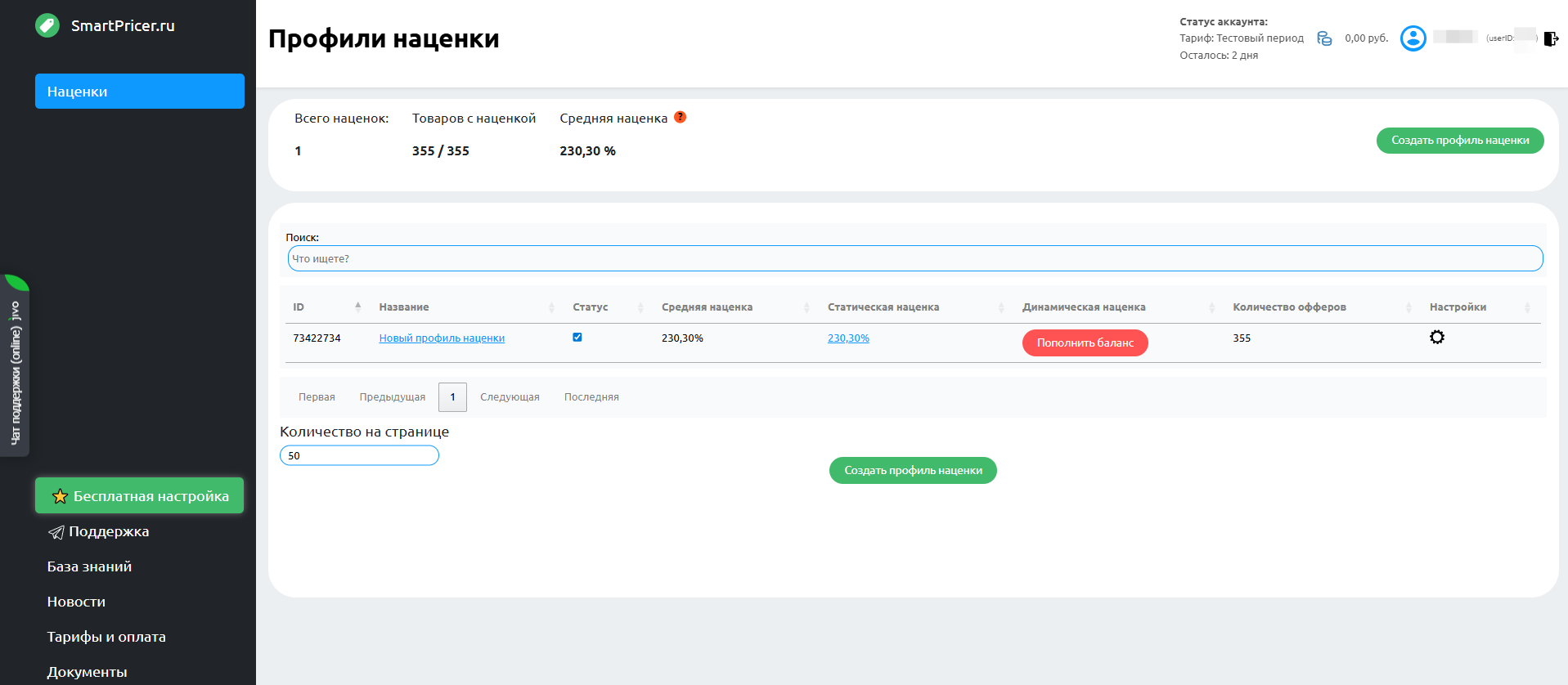 Управление профилями наценки и мониторинг маржи товаров при управлении наценками в сервисе SmartPricer