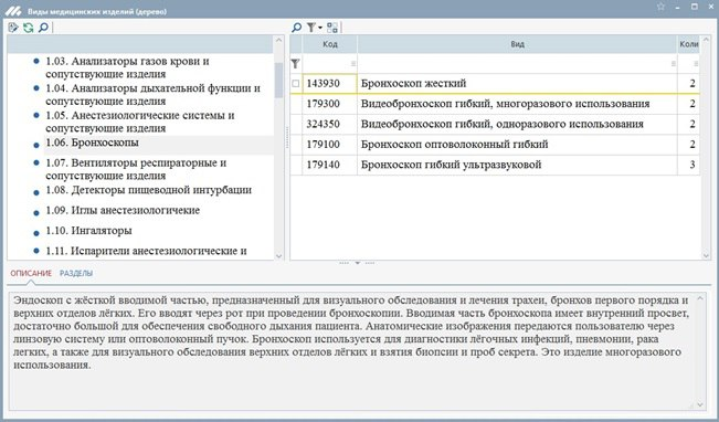 Справочник видов медицинских изделий в системе технического обслуживания и ремонта медицинского оборудования ТОРО Олимп