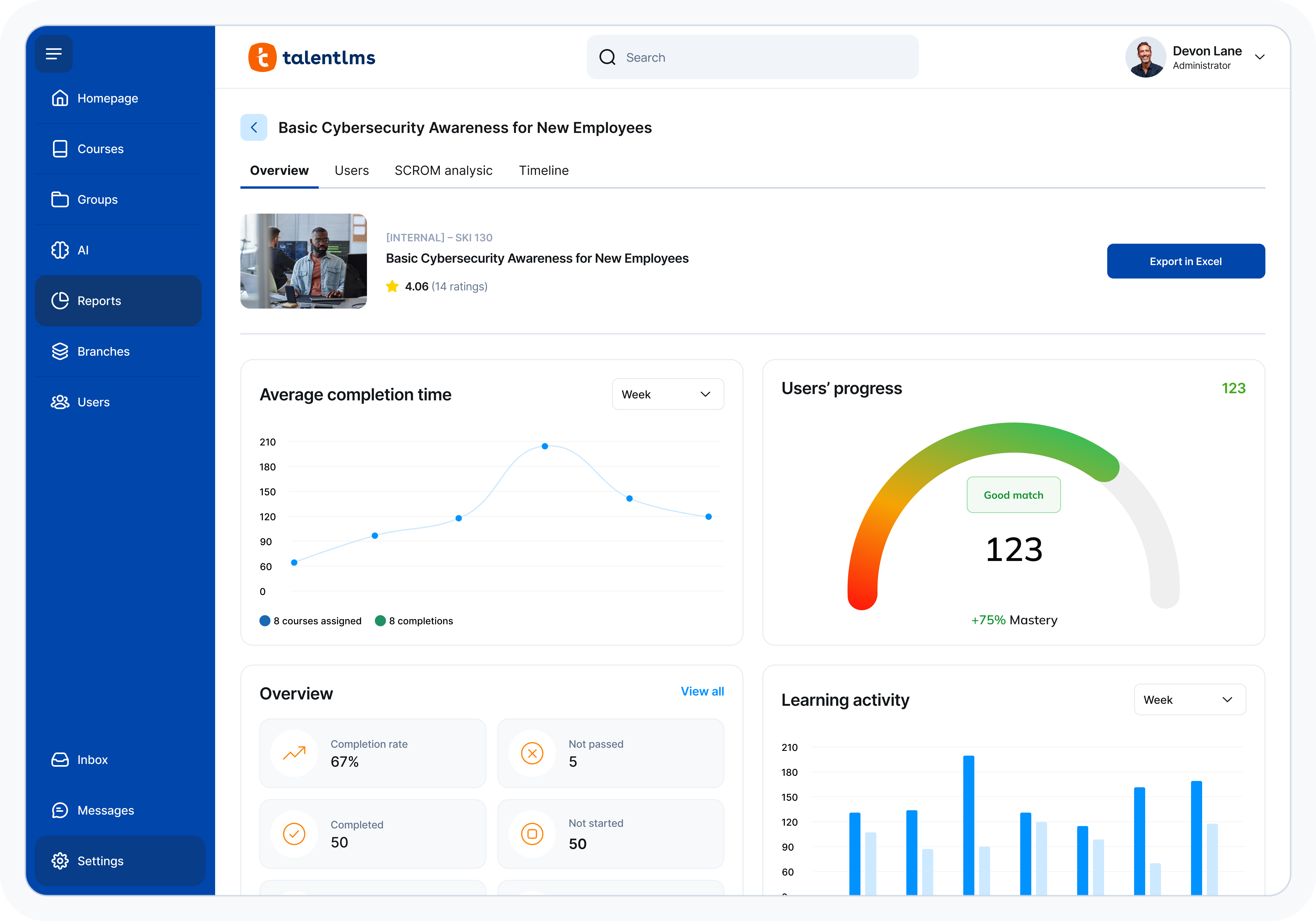 Отчёты и аналитика о результатах развития и обучения в программном продукте TalentLMS