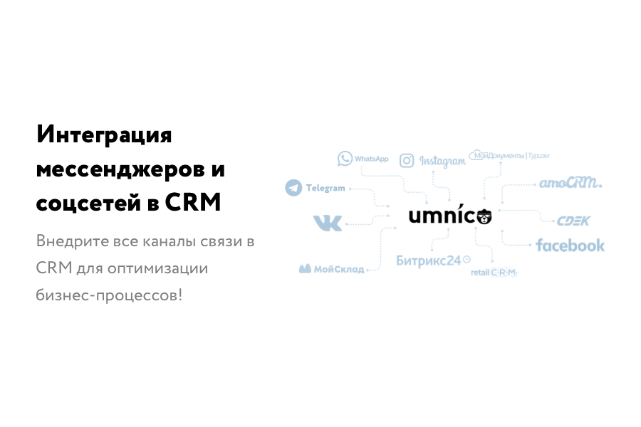 Интеграция мессенджеров (WhatsApp, Telegram и др.) и соцсетей в системе Umnico от разработчика Омнитех