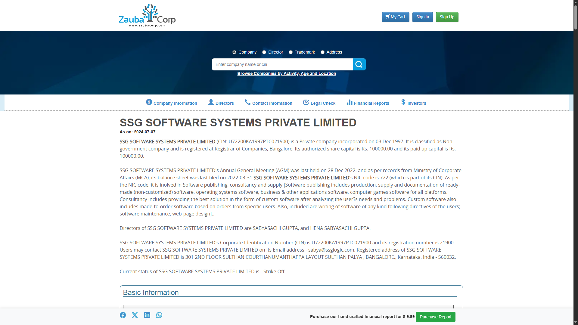 Анализ данных о компании Индии с проверкой статуса и директоров в БДКО Zauba Corp